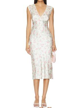 Tularosa Tina Floral Satin Vneck Sleeveless Midi Dress Womens Size Medium